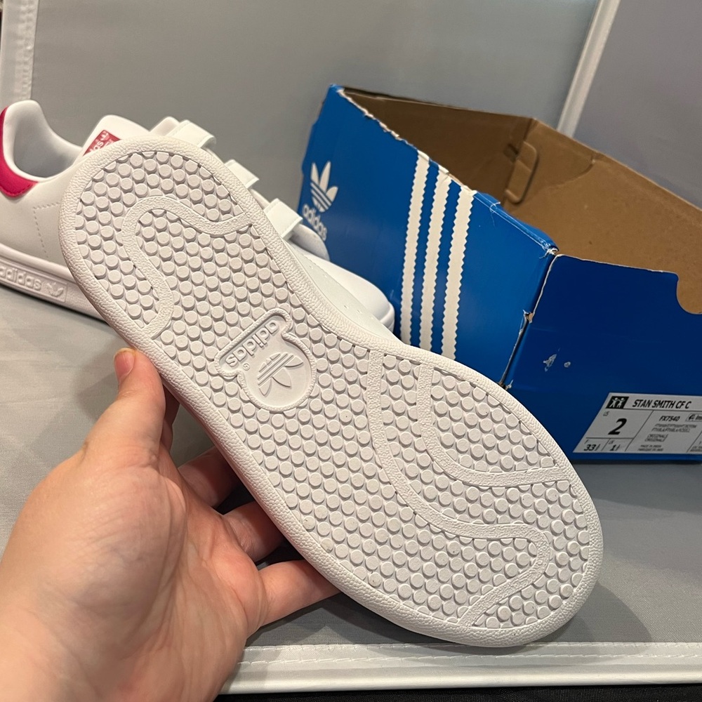 NIB Adidas Sz 2 Kids Pink Stan Smith Comfort Closure Velcro Sneaker Shoes R $70! - Picture 12 of 14